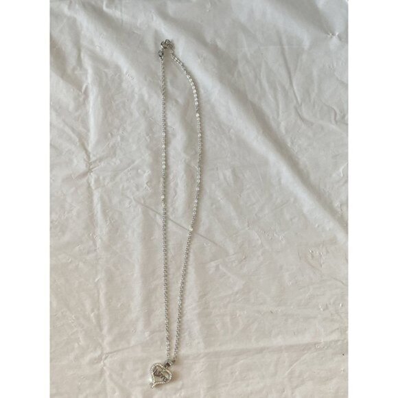 Love Heart Necklace Sliver Tone with Rhinestones - Picture 2 of 8
